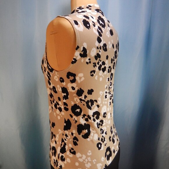 Calvin Klein Taupe/Black/White Sleeveless Knotted V-Neck Career Shell Extra Sm - Picture 3 of 11
